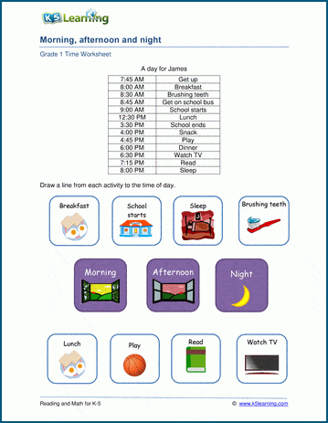 Morning Afternoon And Night Worksheets K5 Learning