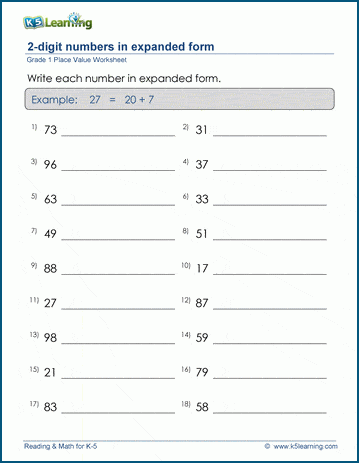 grade writing numbers math 1 for worksheets Place 2 in Grade Worksheet numbers  Value digit 1