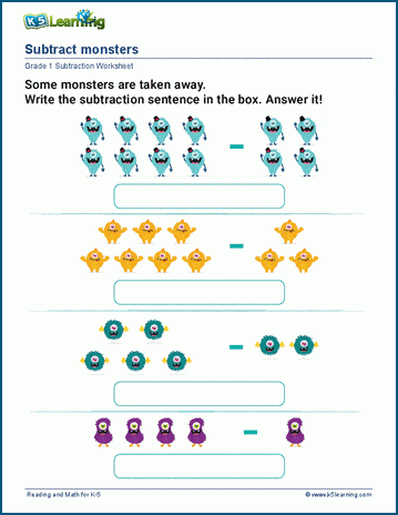 Subtraction sentences worksheets