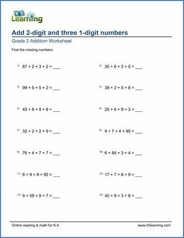 3 digit addition worksheets for grade 2