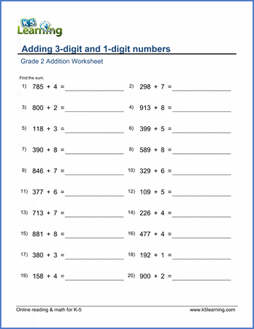 3 digit addition worksheets for grade 2