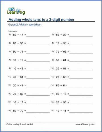 grade 2 math worksheet adding whole tens to a 2 digit number k5