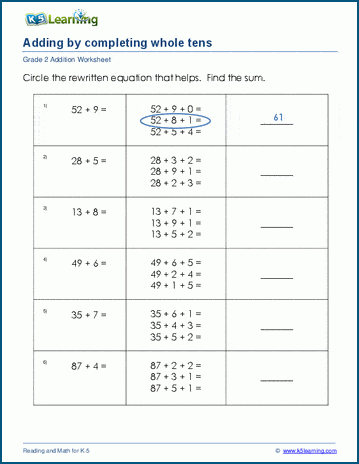 adding by completing whole tens k5 learning