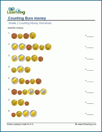 Counting Euro money worksheets