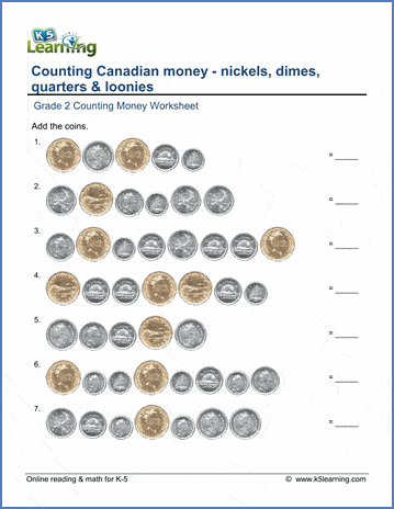 Grade 2 Money Worksheets - Counting Canadian Coins | K5 Learning