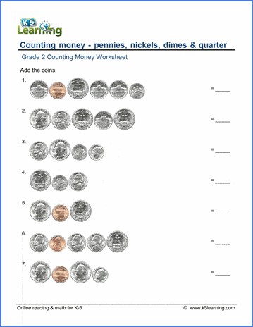 counting pennies nickels dimes quarters up to 6