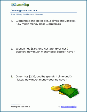 grade 2 money word problem worksheets k5 learning