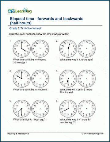 Grade 2 Time Worksheets: changes in time (hours and half hours) | K5