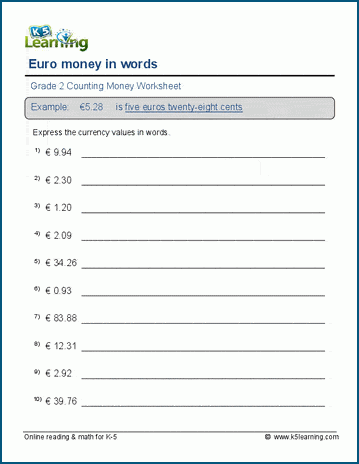 European money worksheets