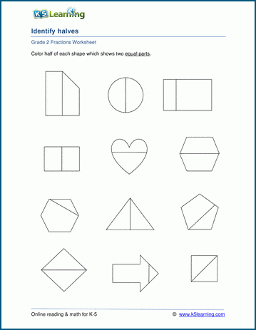 Fraction worksheets: equal parts (halves, thirds .)