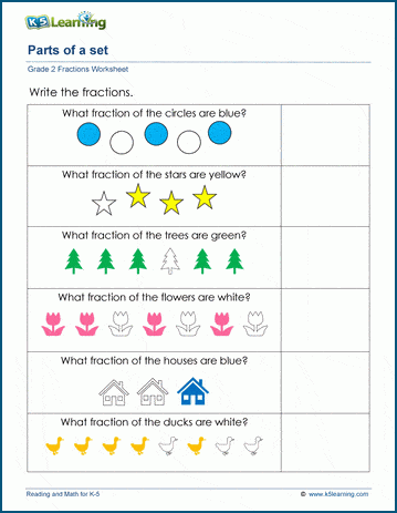 writing fractions of a set worksheets k5 learning