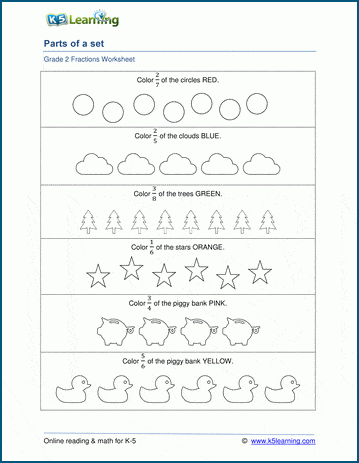 fractions of a group worksheets for grade 2 k5 learning