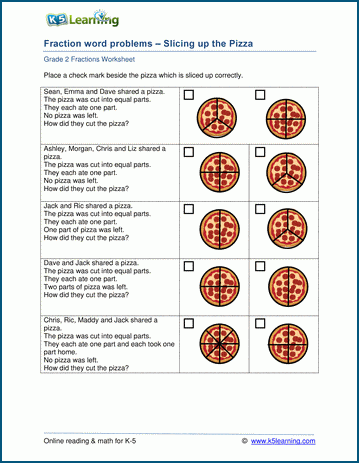 basic fractions word problems worksheets for grade 2 k5 learning