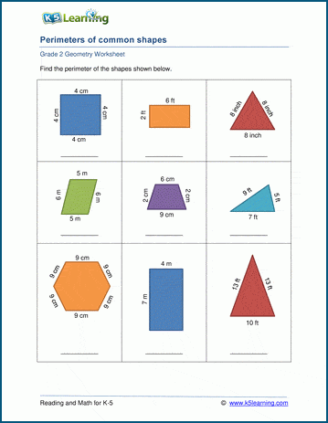 perimeters of 2d shapes worksheets k5 learning