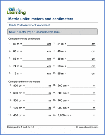 Grade 2 Math Worksheet Measurement Convert Between Centimeters And Meters K5 Learning