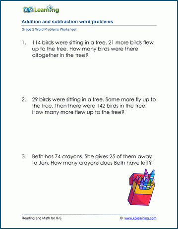 2nd grade math worksheets word problems