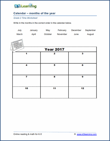grade 2 calendar worksheets months of the year k5 learning