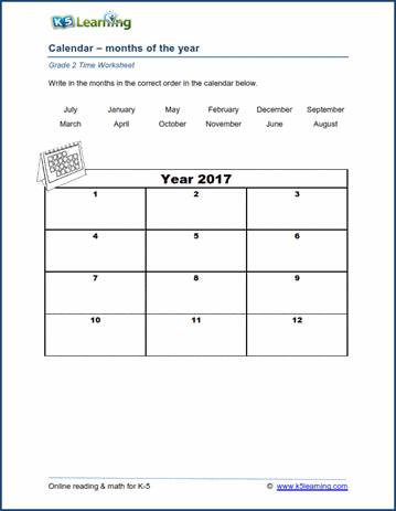 months of the year worksheets for first grade