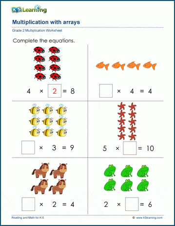 multiplication with arrays worksheets k5 learning