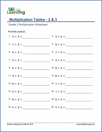 2 worksheet for of table grade 1 2  of  Math Worksheets Multiplication & Grade 2 tables 3