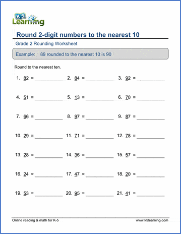 Grade 2 Math Worksheet - Rounding 2-digit numbers to the nearest 10 ...
