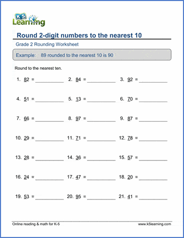 Round each number to the nearest ten Worksheet