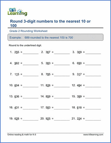 Grade 2 rounding Worksheet - round numbers to the nearest 10 or 100