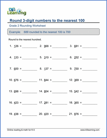 Grade 2 Math Worksheet - Round 3-digit numbers to the nearest 100 | K5 ...