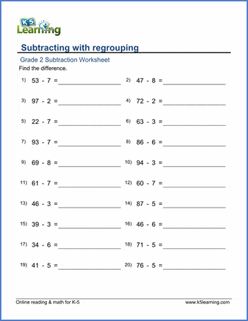 Grade 2 Subtraction Worksheets - free & printable