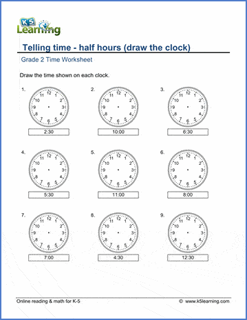 grade 2 telling time worksheets drawing a clock half