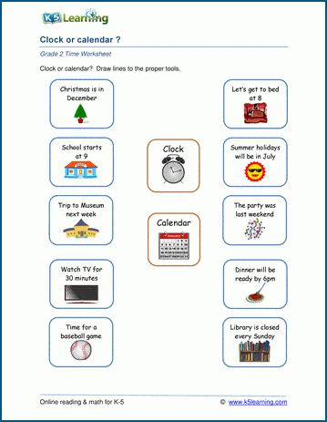 Clock or calendar worksheet K5 Learning