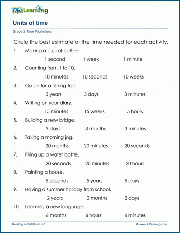 grade 2 time worksheet units of time k5 learning