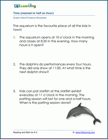 Second Grade Time Word Problem Worksheets (half hour intervals) | K5