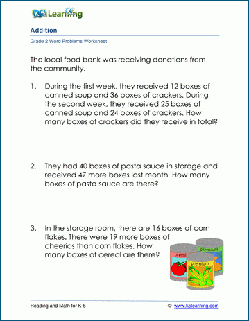 Grade 2 Word Problem Worksheet on addition of 1-2 digit numbers