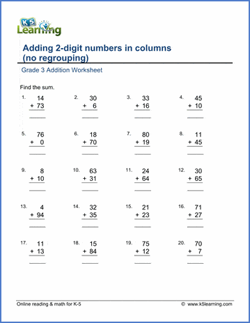 addition worksheet adding 2 digit numbers in columns no regrouping