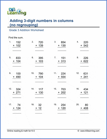 grade 3 math add two 3 digit numbers in columns no