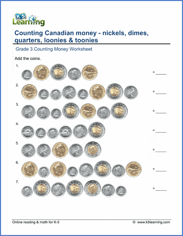 grade 3 money worksheet counting canadian coins k5 learning