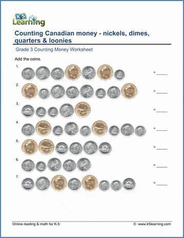 canadian money worksheet nickels dimes quarters and