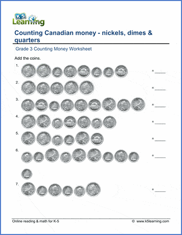 grade 3 math worksheet canadian money nickels dimes and