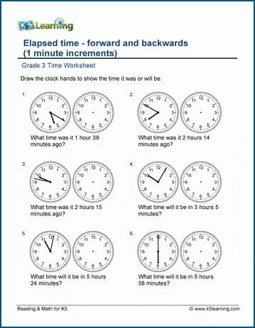 Grade 3 Time Worksheet: Changes In Time (1 Minute Intervals) | K5 Learning