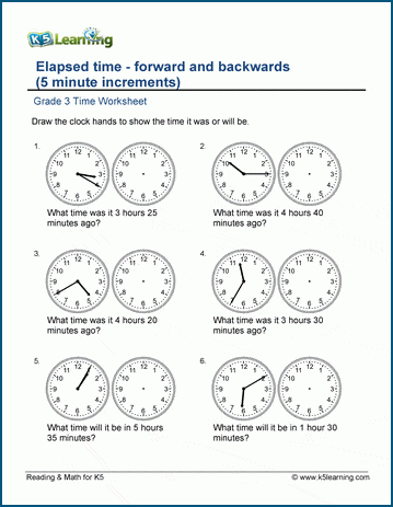 grade 3 time worksheet changes in time 5 minute