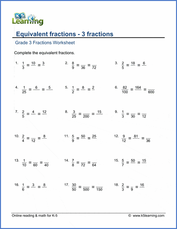 grade 3 fractions worksheet 3 equivalent fractions k5