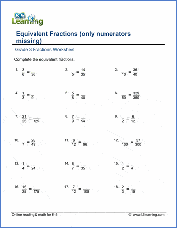 worksheet equivalent fractions with missing numerators harder k5 learning