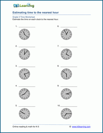 rounding time worksheets k5 learning