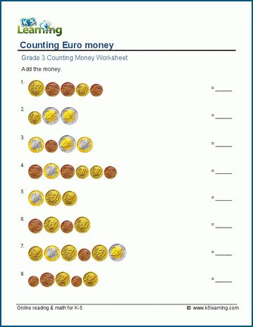 Euro money worksheet