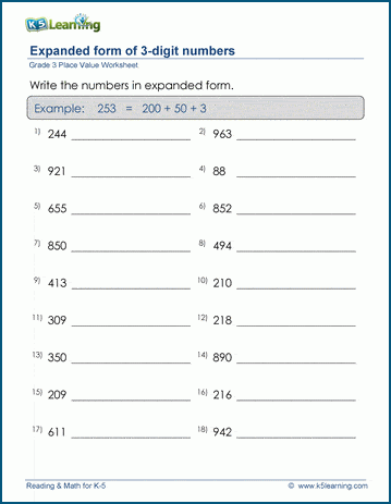 Expanded Form Worksheets | K5 Learning