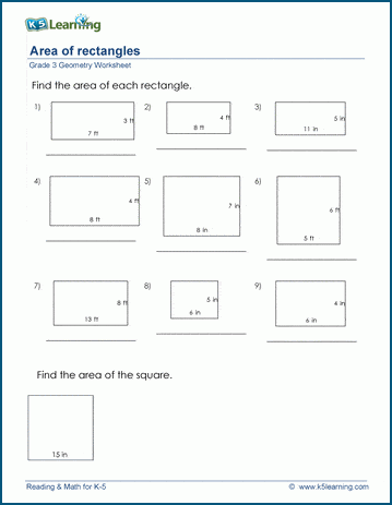 Area Of Rectangles Worksheets | K5 Learning