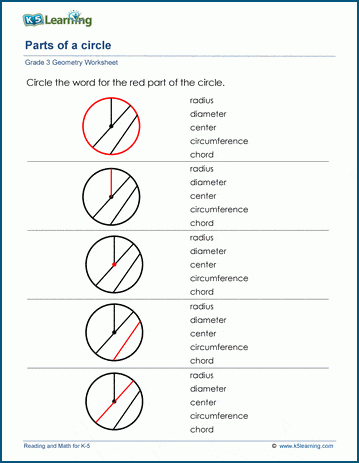 circle worksheets chord diameter radius