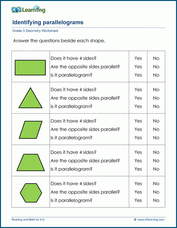 Parallelograms worksheets | K5 Learning