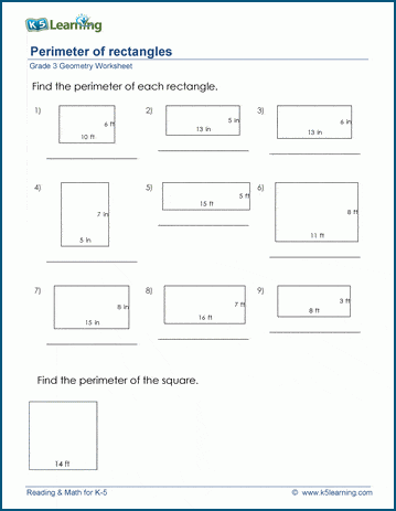 perimeters of rectangles worksheets k5 learning